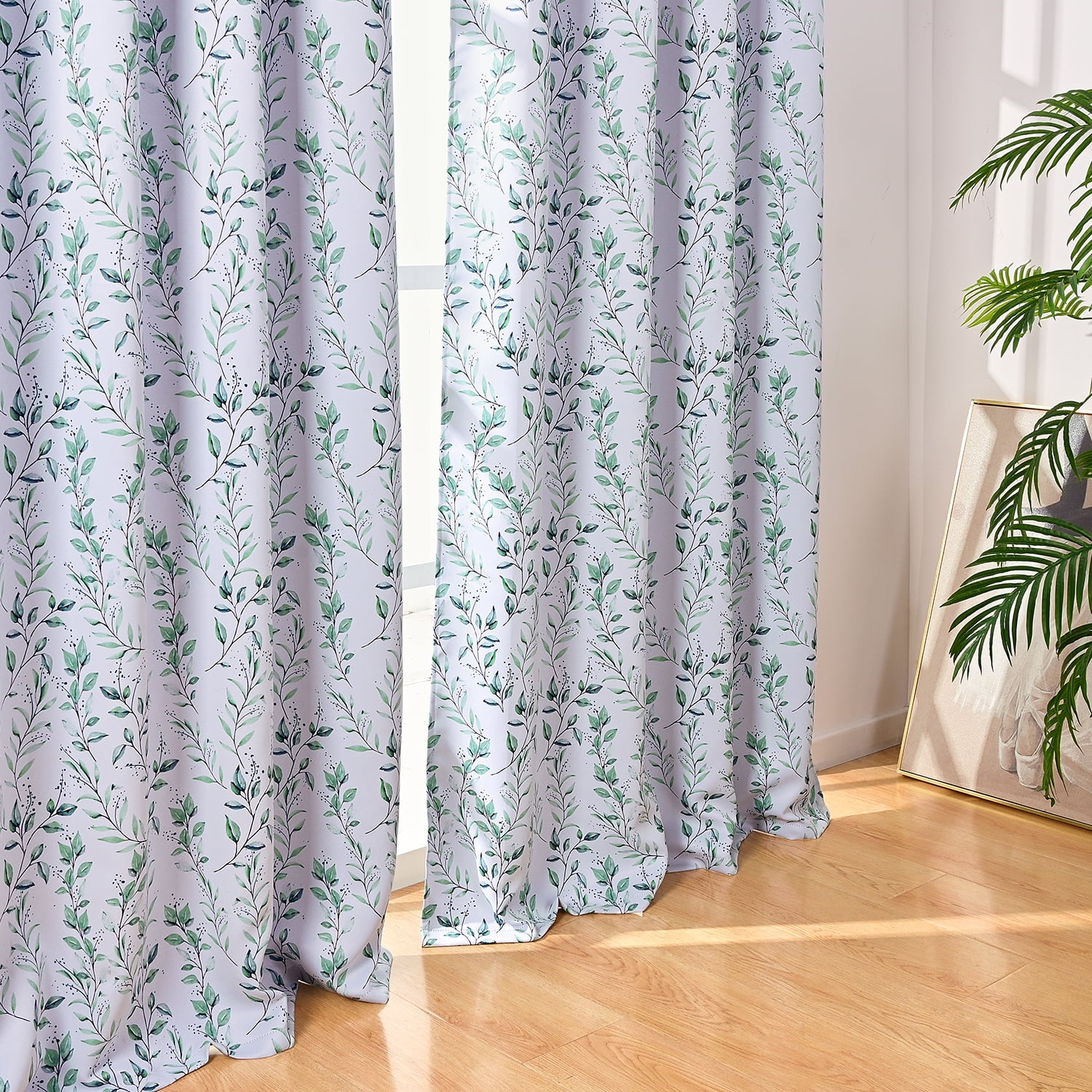 Alishomtll Blackout Curtains Green Leaf Printed Thermal Insulated Window Drapes for Bedroom Living Room 84 Inches Long,52" Wide, 2 Panels
