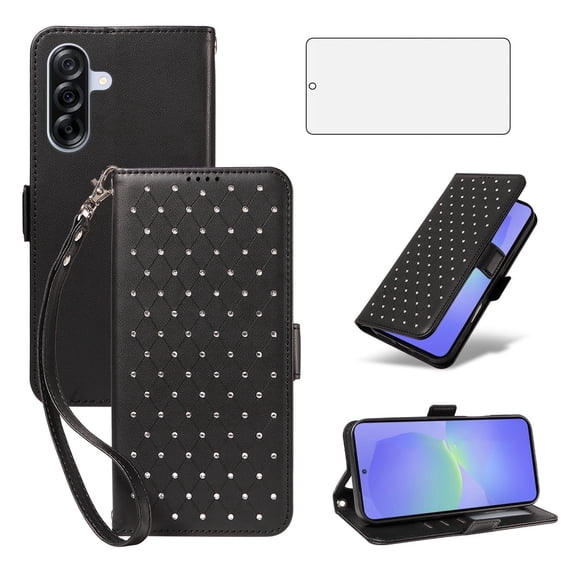 Asuwish Samsung Galaxy A36 5G Wallet Case, matte Leather Flip Cover with Wrist Strap, 3 Card Holder Slots, Kickstand & Shockproof – Black