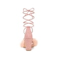 thumbnail image 2 of BLISSFUL STEP Edition Women's Sandals Block Heels Faux Fur Strappy Lace up Sandals Pink 7, 2 of 7