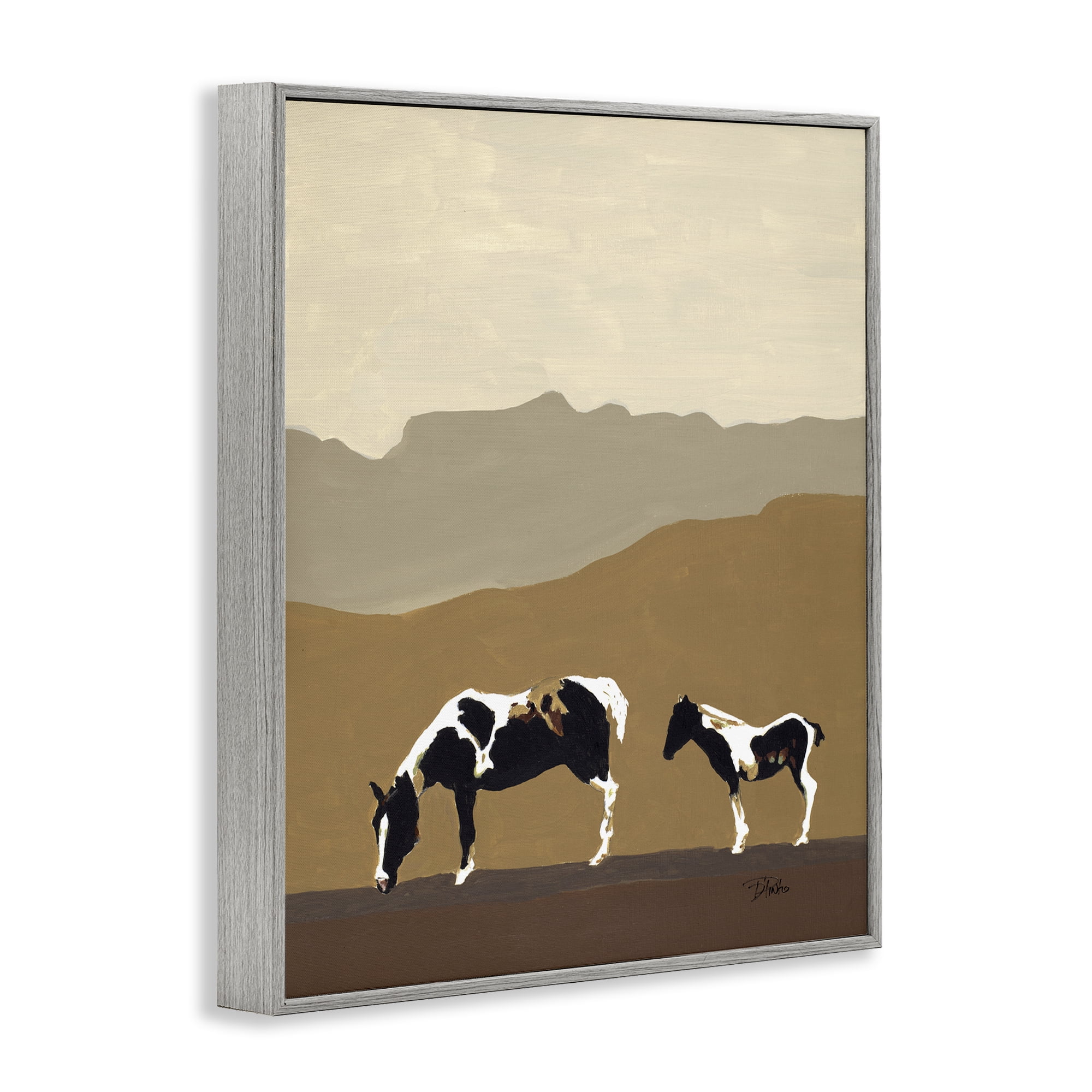 Stupell Industries Modern Mountains Horses Gray Framed Giclee Art, design by Patricia Pinto