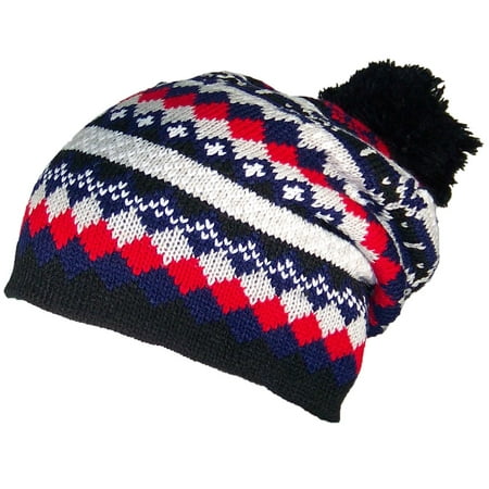 Best Winter Hats Adult Multi-Color Jacquard Winter Hat W/Large Pom (One Size) -