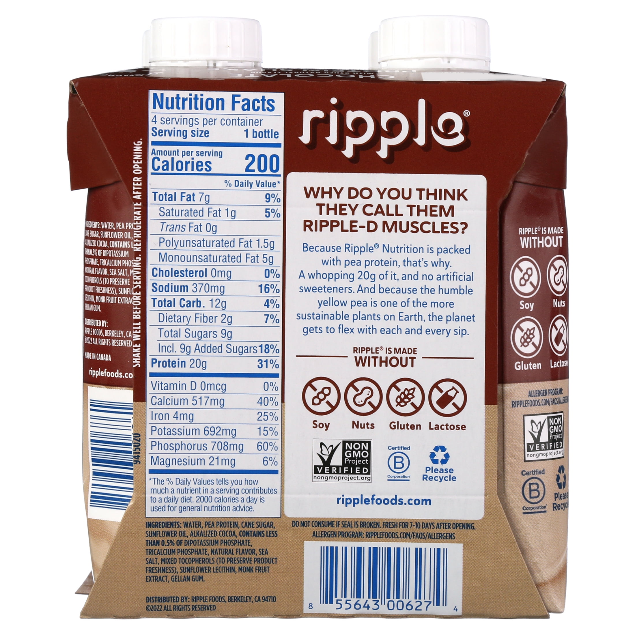 Ripple Vegan Protein Shakes - Chocolate - 4pk : Target