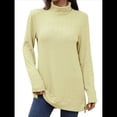 thumbnail image 1 of Camiseta Holgada de Larga con Cuello Alto y Estampado Geométrico de Jacquard para Mujer, Otoño e Invierno. Amarillo L, 1 of 10
