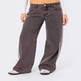 thumbnail image 2 of LYMAYTER Casual Jeans for Women High Waist Boyfriend Denim Pants Side Striped Baggy Wide Leg Jeans S-XL, 2 of 8