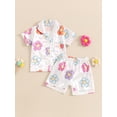 thumbnail image 2 of FEORJGP Kids Little Girls Satin Pajama Set 1T 2T 3T 4T 5T 6T Toddler Baby Casual Loungewear Short Sleeve Shirts Floral Print Lapel Neck T-Shirts Singll Fashion Comfy Sleepwear Summer Outfits, 2 of 8