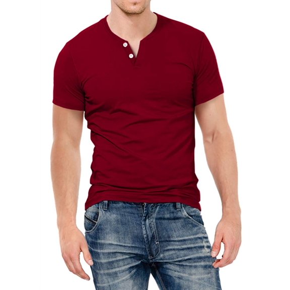 Aiyino Mens Henley Shirts Slim Fit Short Sleeve Beefy Fashion Casual Top Shirts of Cotton Shirts