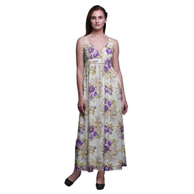 Bimba Robe Longue Maxi Bohème à Bretelles Sans Manches Imprimée Florale pour Femme - Grand