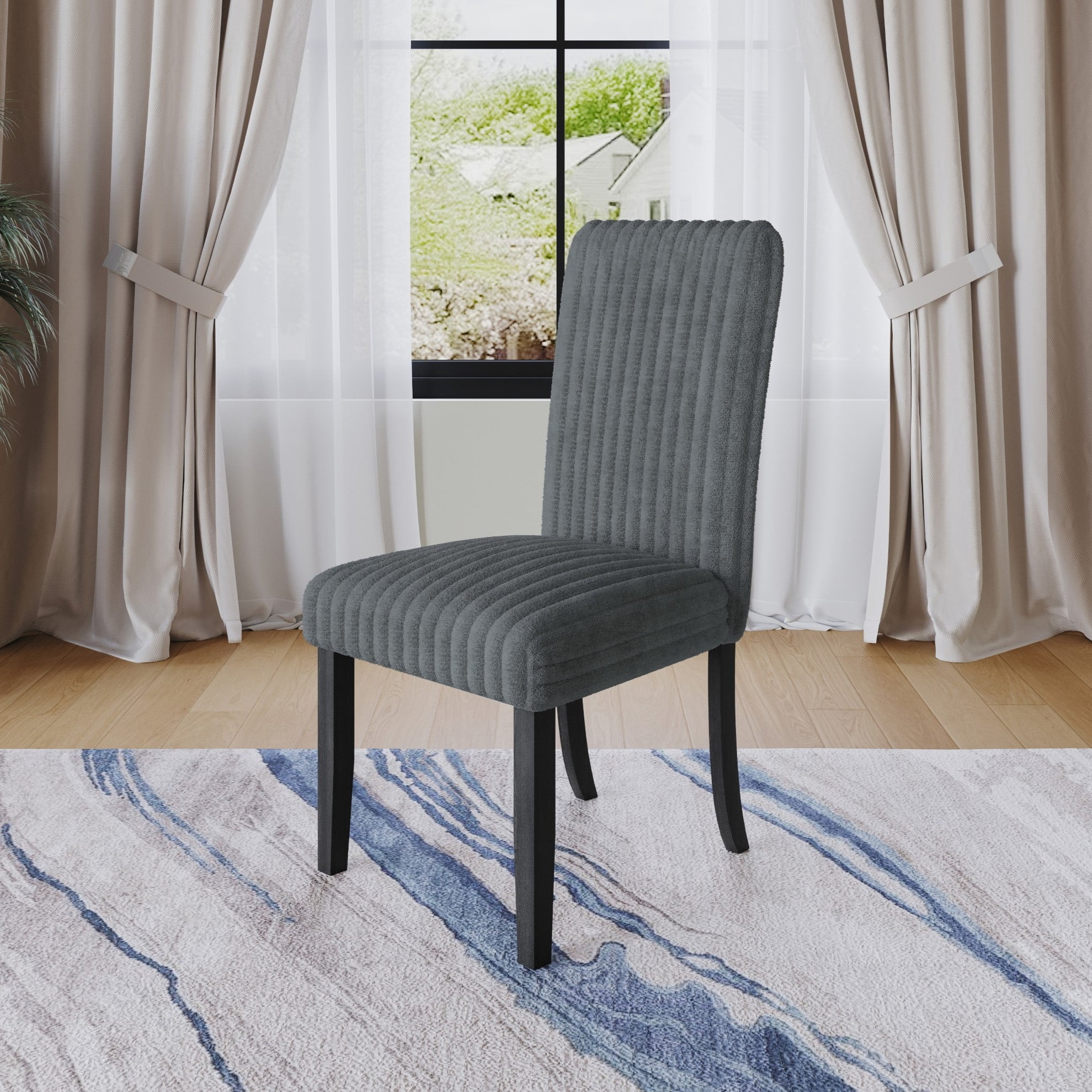 Home Design Guymon Dining Chair (Set of 2), Black/Gray, Cushioned Seat, Slat-Back Design, Comfortable Seating, Sturdy Frame, Modern Style, Durable Construction