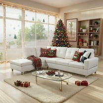 Hommoo 4 Seat Living Room Furniture Sets, Faux Leather Sectional Sofa, Modern L-Shaped Couches and Sofas Set for Home, White(No Ottomans)