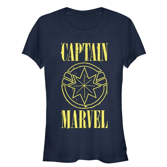 Junior's Marvel Captain Marvel Stained Star Symbol Graphic Tee Navy Blue 2X Large