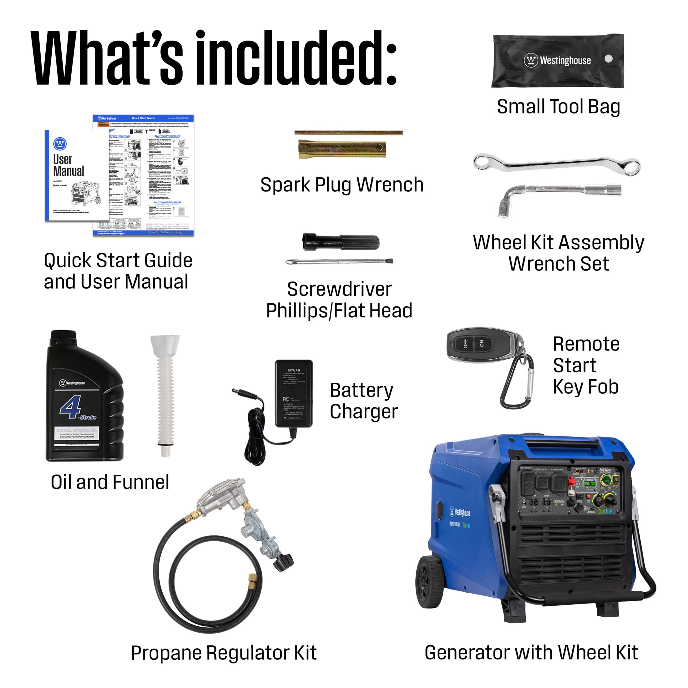 Westinghouse 12,000 Peak Watt Portable Inverter Generator, Dual Fuel, Remote Start with CO Sensor