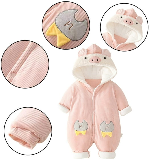 Esaierr Newborn Infant Snowsuit Hooded Fleece Romper for Boys Girls Winter Jumpsuit with Hooded Wear Romper Outwear for 0-18M