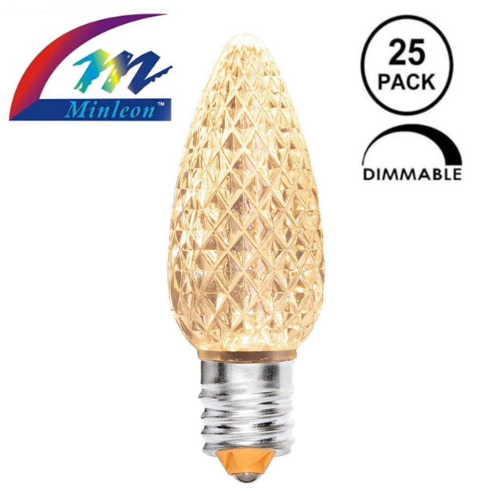 Novelty Lights Minleon 25-pack C9 Sun Warm White LED Bulbs, Dimmable Faceted Outdoor Replacement Lights, E17 Base, 0.7W