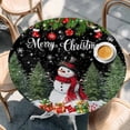 thumbnail image 2 of Black Christmas Round Tablecloth, Fitted Table Cover with Elastic for 36"-44" Round Tables, Xmas Tree Ball Snowflake Winter Gifts Table Cloth Outdoor Indoor Dinning Party Waterproof Tablecloths, 2 of 7