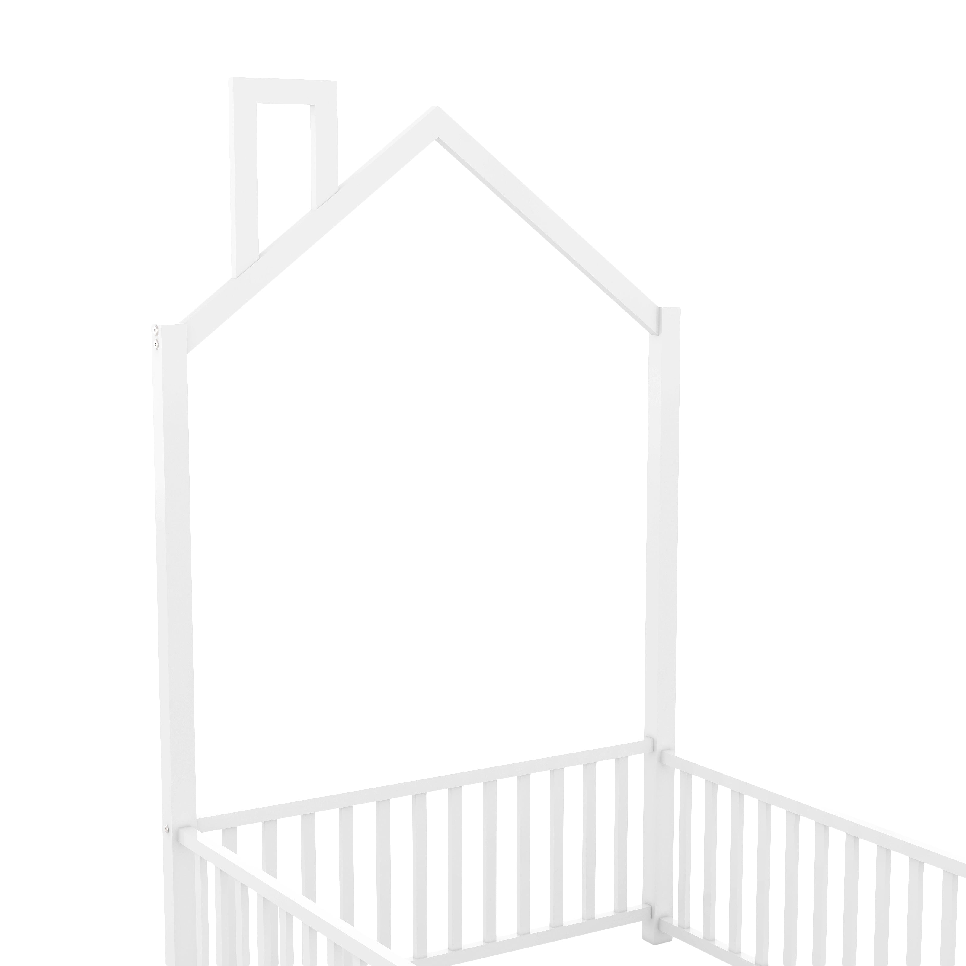 MODERNLUXE Twin Size Platform Bed Frame, House Floor Bed with Guardrail and Chimney, White