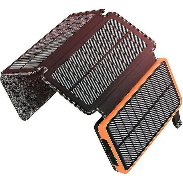 Cargador solar, batería externa portátil de 25000mah con 4 paneles, banco de energía impermeable con 2 USB para acampar al aire libre para tabletas de teléfono Cisea (hy)