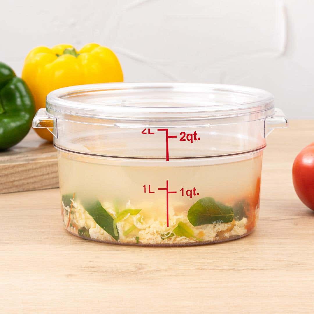 Met Lux 2 qt Square Clear Plastic Food Storage Container - with Green Volume Markers - 7 inch x 7 inch x 4 inch - 10 Count Box