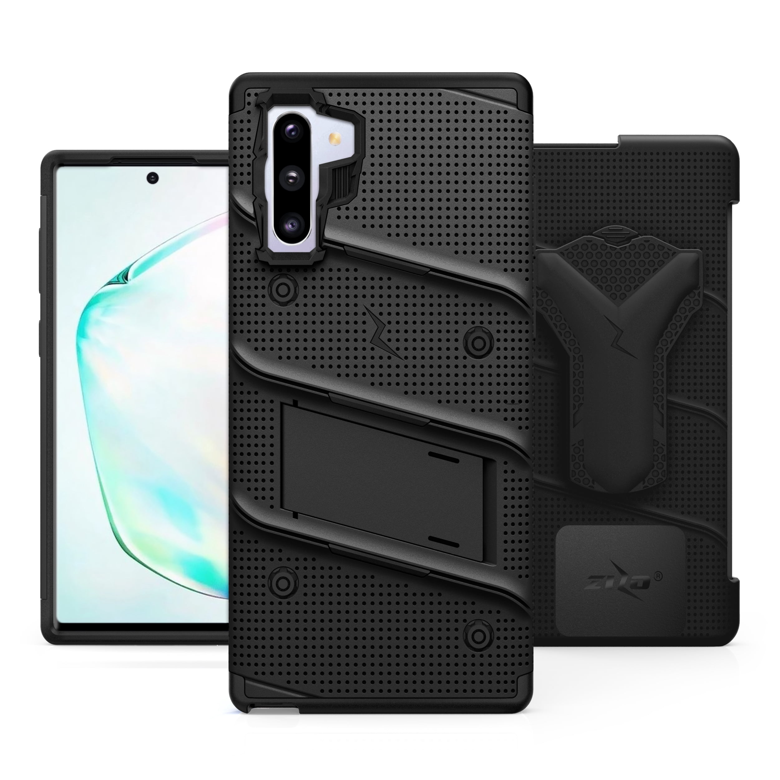 ZIZO BOLT Series for Samsung Galaxy Note 10 Case | Heavy-duty Military-grade Drop Protection w/ Kickstand Included Belt Clip Holster Lanyard (Black/Black)