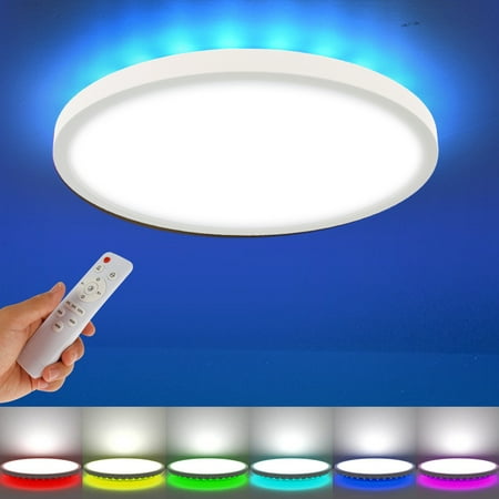 

RGB Ceiling Light with Remote Control 11Inch 2350LM LED Flush Mount Ceiling Light Fixture 3000K-6000K Dimmable Modern Round White Ceiling Lamp for Bedroom Kids Room Party Festival