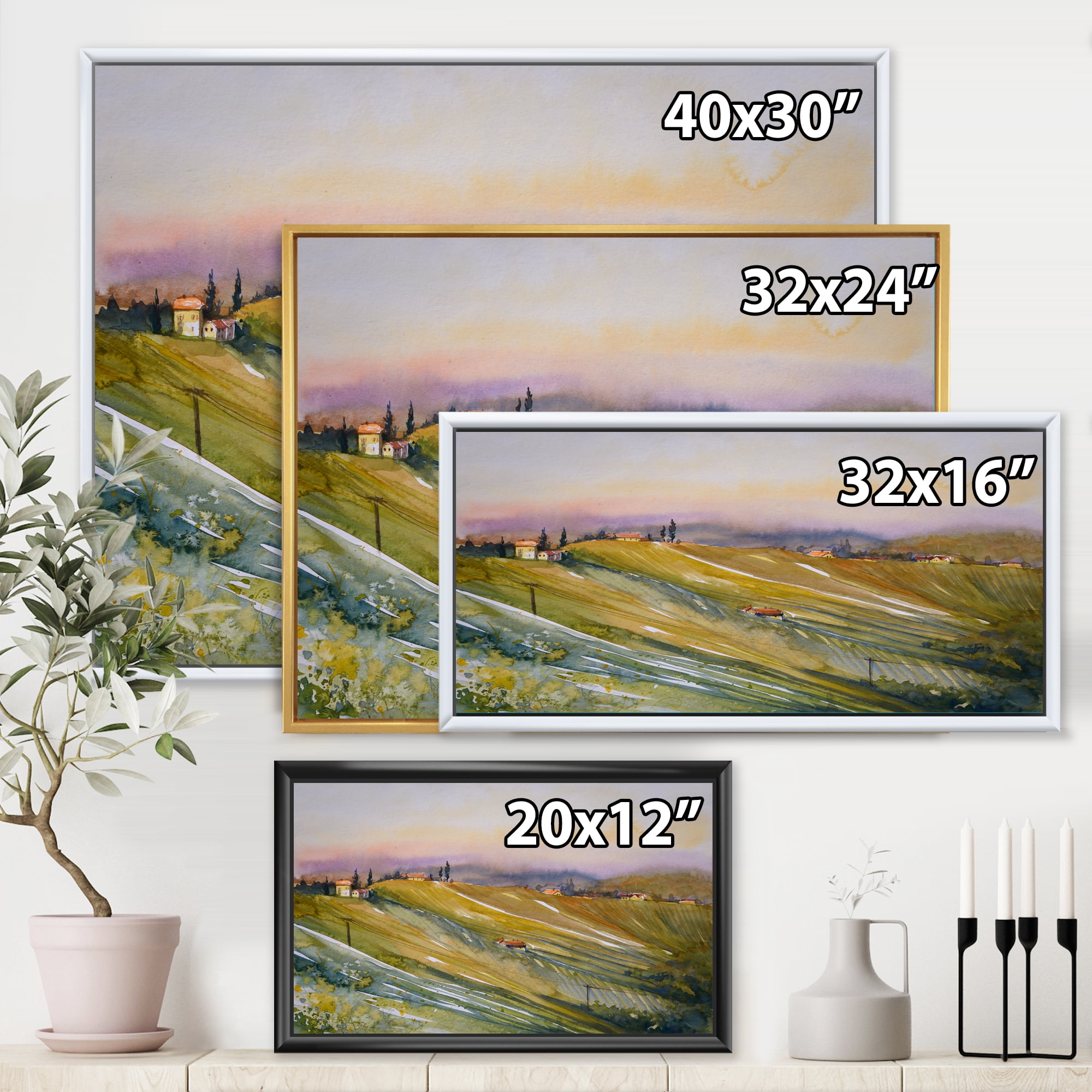 Designart 'Vineyard At Morning In Tuscany Italy' Country Framed Canvas Wall Art Print