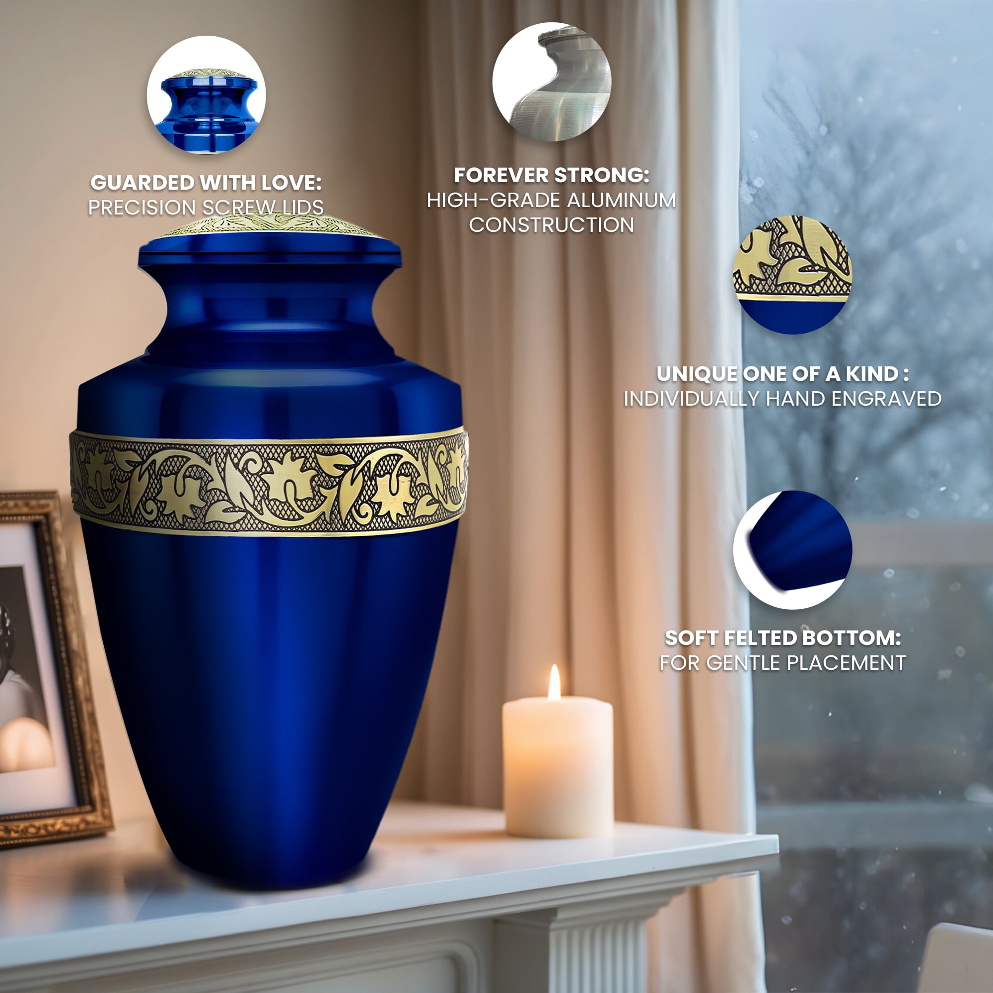 Set of 6 Blue Cremation Urns for Ashes – 1 Large, 4 Mini & 1 Necklace Urn | Handcrafted Aluminum Memorial Tribute | Urn for Ashes