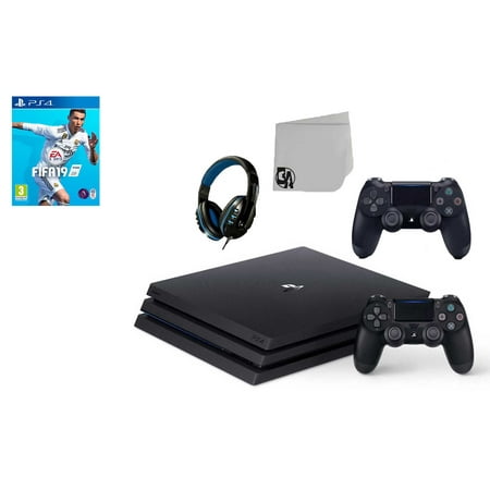Sony PlayStation 4 Pro 1TB Gaming Console Black 2 Controller Included with FIFA-19 BOLT AXTION Bundle Like New