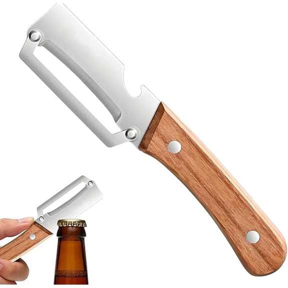 Multifunctional Vegetable Peeler for Kitchen, Stainless Steel Peeler with Wooden Handle and Bottle Opener, Stainless Steel Blade Kitchen Tool for Fruit Apple Pumpkin Papaya (1PCS)