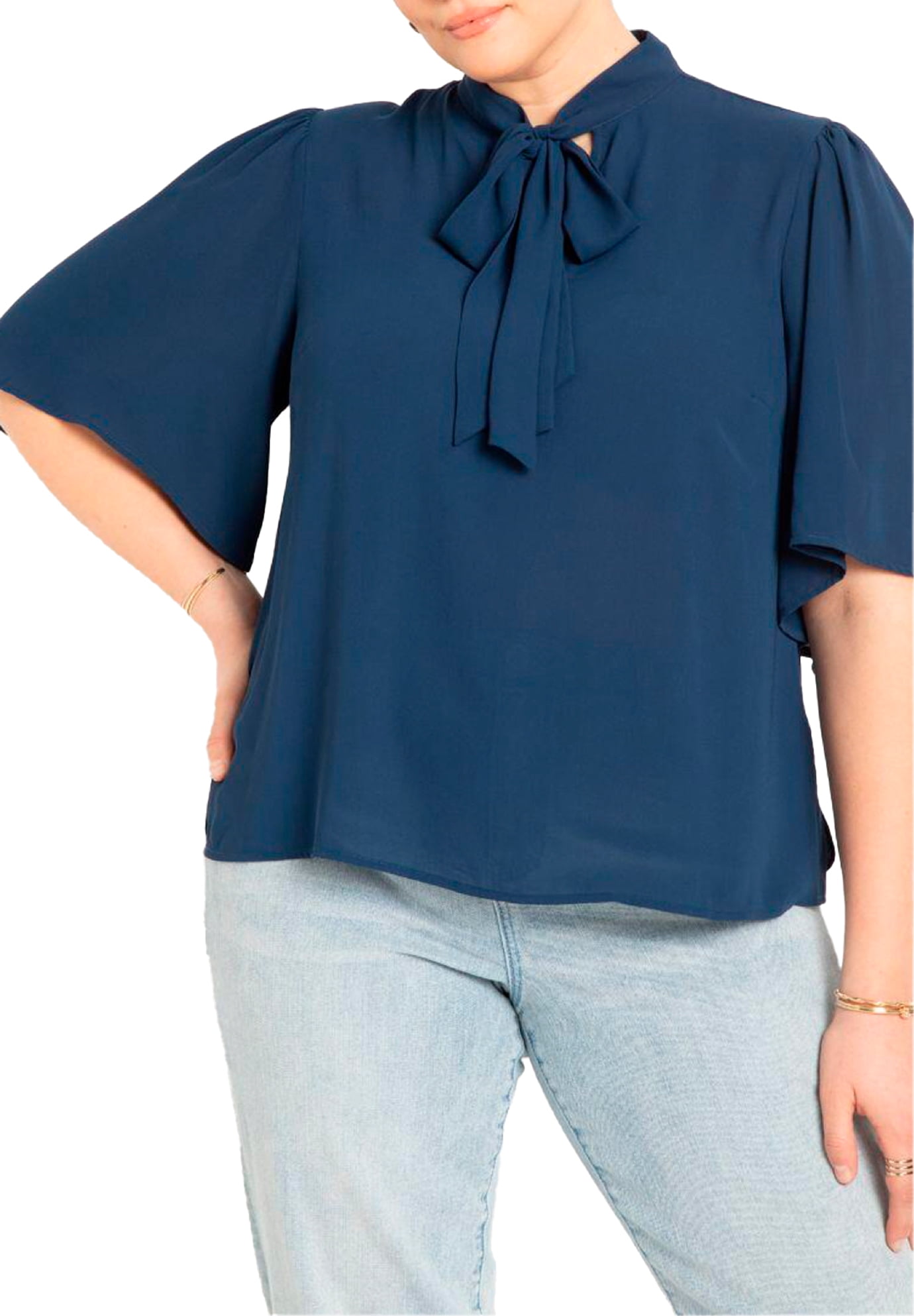 Eloquii Women's Plus Size Bow Blouse With Flutter Sleeve