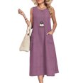 thumbnail image 3 of Laqbezok Women's Sleeveless Cotton Linen Dress, Casual Round Neck Loose Fit Midi Sundress with Pockets, Boho A-Line Tank Gown, 3 of 8