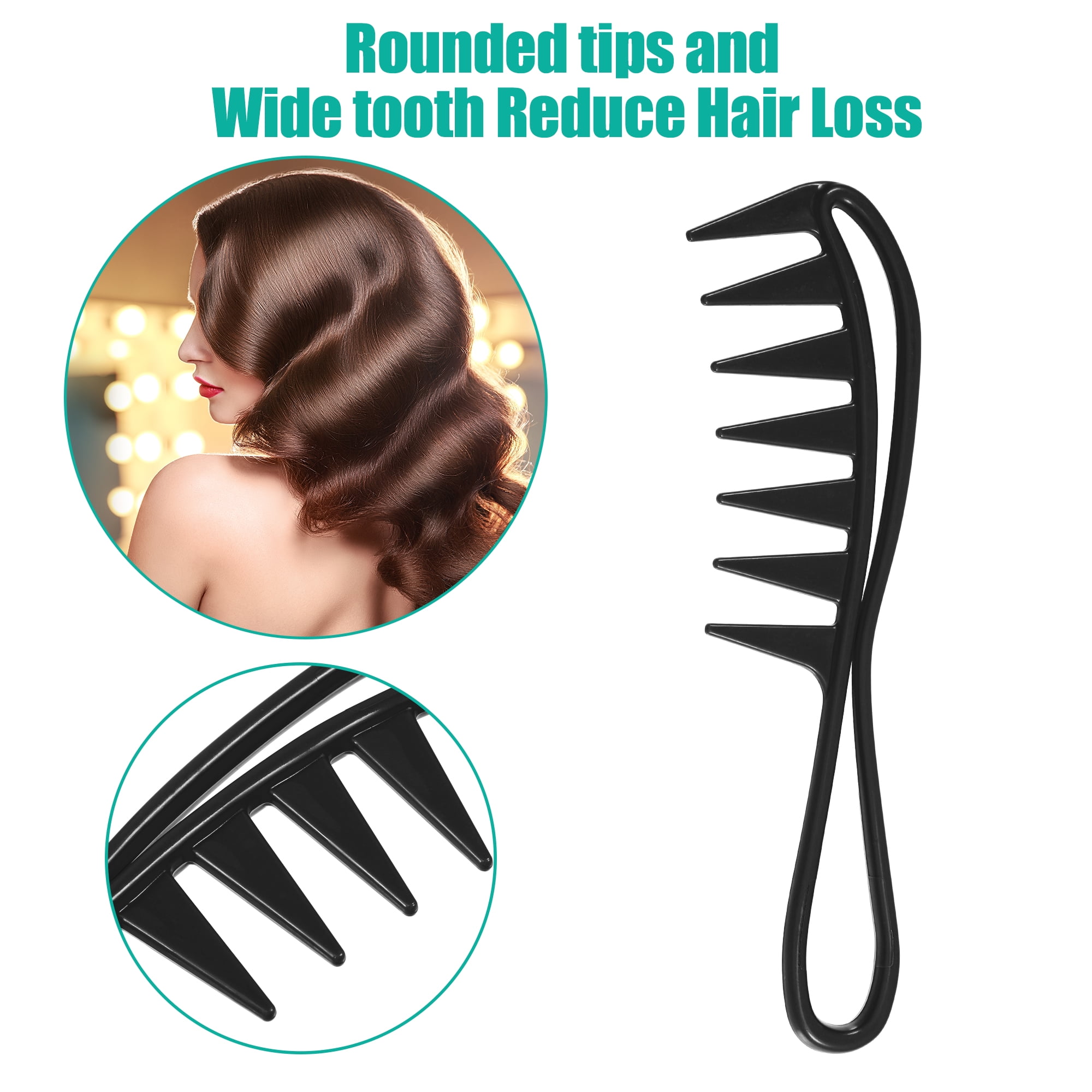 Unique Bargains 3 Pcs Hair Comb Wide Tooth Anti Static Detangling Comb for Wet and Dry Black