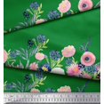 thumbnail image 3 of Soimoi Green Cotton Cambric Fabric Ranunculus & Chrysanthemum Floral Print Fabric by the Yard 58 Inch Wide, 3 of 5