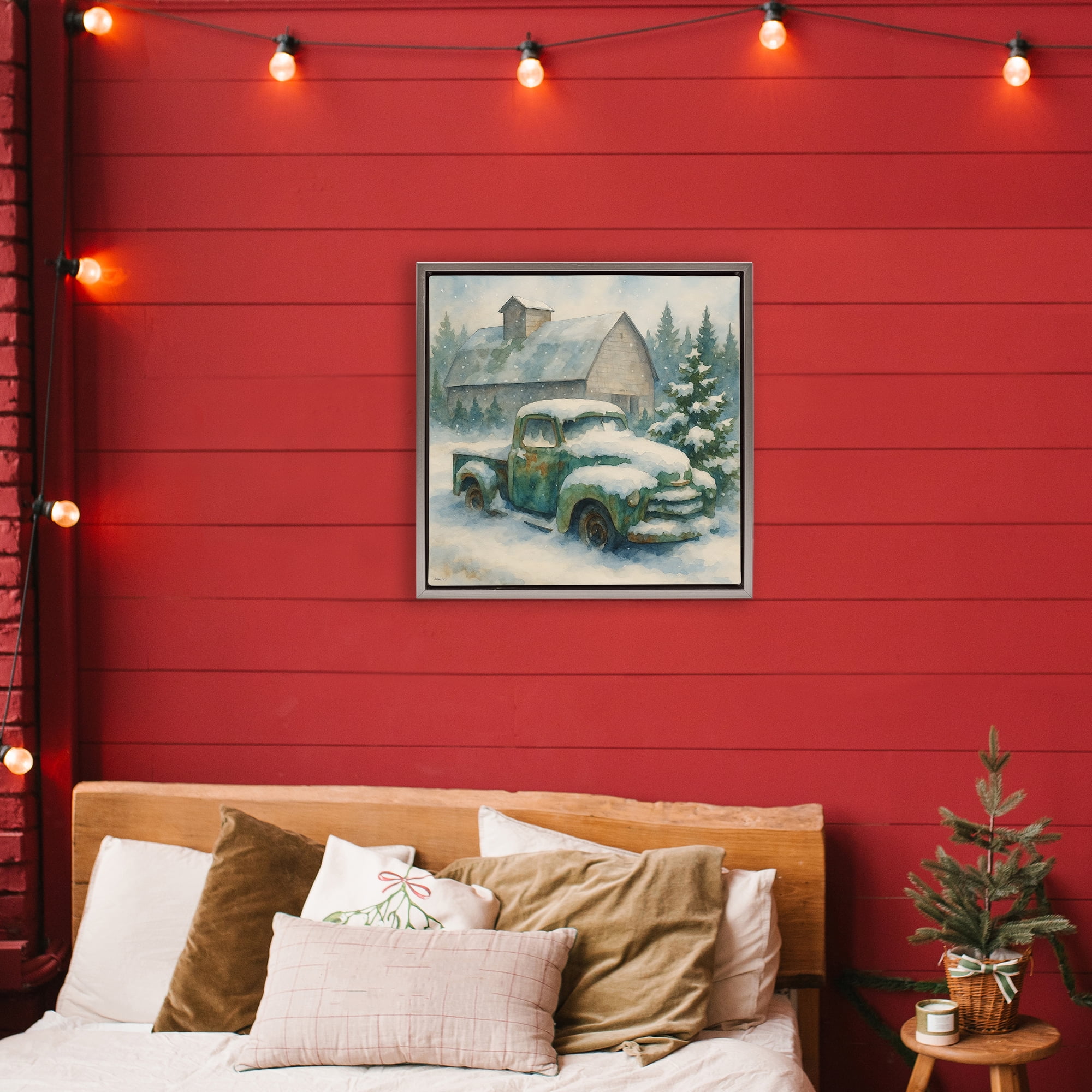 Stupell Industries Nostalgic Winter Farm Truck Gray Framed Floater Canvas Wall Art, design by Antony Smith