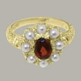 thumbnail image 5 of LBG British Made Real Solid 9k Yellow Gold Natural Garnet & Cultured Pearl Womens Engagement Ring - 33 size options - Size 6.25, 5 of 8