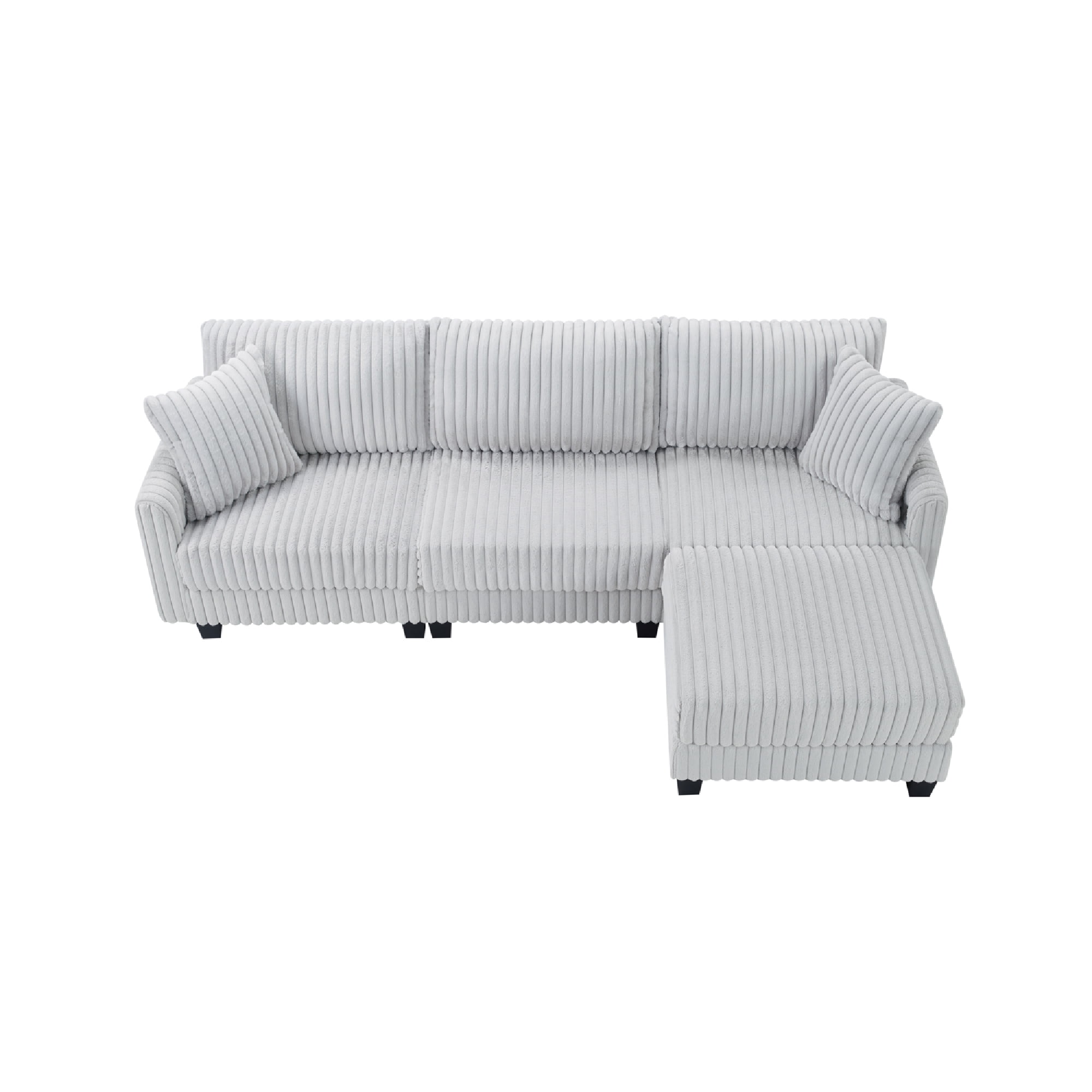Modular L-Shaped Sectional Sofa with Built-in Dual USB and Type-C Charging Ports, 100-Inch Corduroy Convertible 3-Seater Couch, Grey