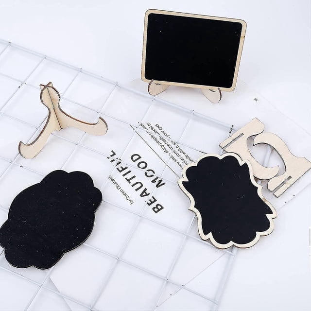 15 Pcs Mini Chalkboard, Wooden Memo Chalkboard Message Tabletop Board With Wooden Stands