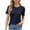 New1/Blue, variant on Otvok Womens Tops New Short Sleeve Round Neck Solid Color Button Casual Fashion Blouse