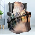 thumbnail image 4 of American Soft Flannel Fleece Throw Blanket, USA Florida Downtown City Skyline View from the Lake Foggy Scenic Panorama, Cozy Plush for Indoor and Outdoor Use, 60" x 80", Teal Peach Grey, by Ambesonne, 4 of 5