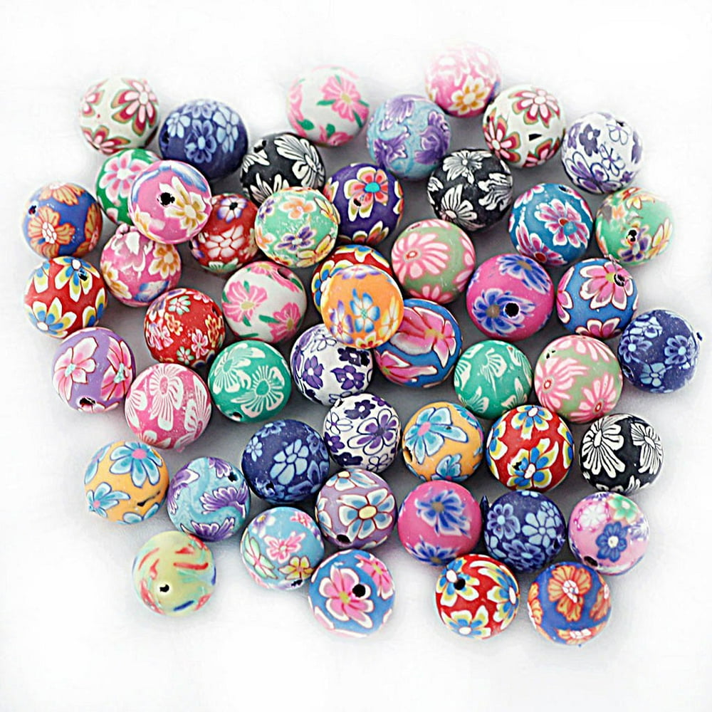 OUNONA 50pcs 10mm Colored Round Beads Polymer Clay Beads DIY Craft