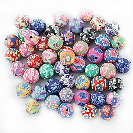 10mm Colored Round Beads Polymer Clay Beads DIY Craft Beads for Bracelet Necklace Fimo Jewelry Accessory (Mixed Color), 50pcs