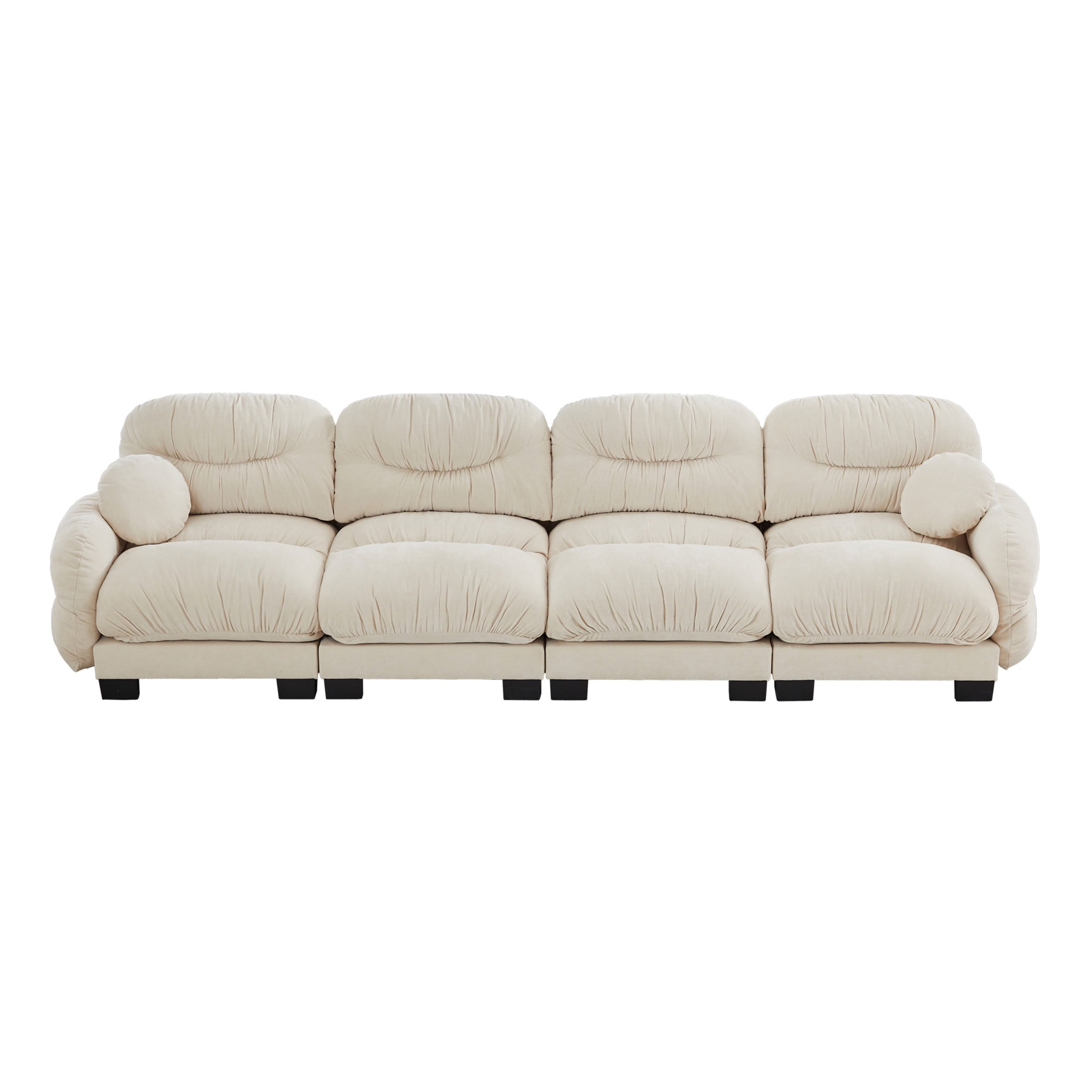 Noble House Corlan Pleated Chenille 4-Seater Sectional Sofa, Modular Deep Seat Couch with Throw Pillows, Beige
