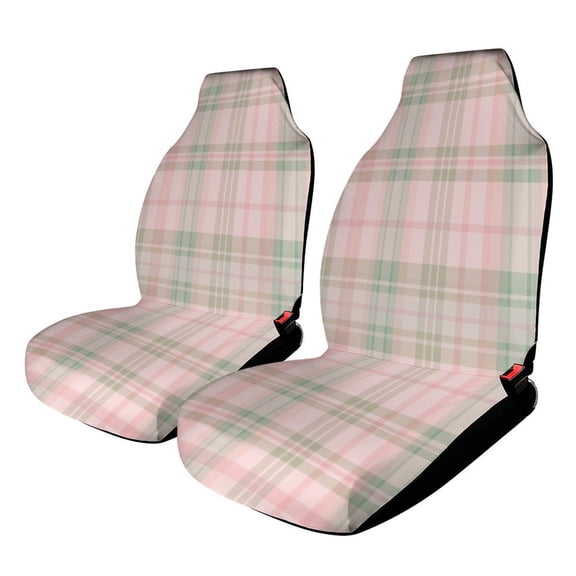Pink Green Plaid Pattern Car Seat Covers Car Accessories 2PCS Set Soft Front Seat Protector Cover