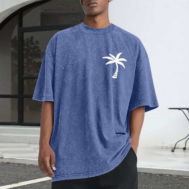 Tops para hombre, blusas y camisas de cuello redondo y manga corta para hombre, camisetas deportivas informales de color liso con cuello redondo y efecto desgastado, blusas de licra para hombre.