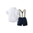 thumbnail image 3 of vera natura Toddler Boys Summer Outfit Sets White Short Sleeve Button Shirt + Solid Color Suspender Shorts, 3 of 9