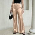 thumbnail image 2 of Dwellite Wide Leg Pants for Women Satin Waistband Pants Casual Long Flowy Loose Trousers 2026 Khaki XL, 2 of 6