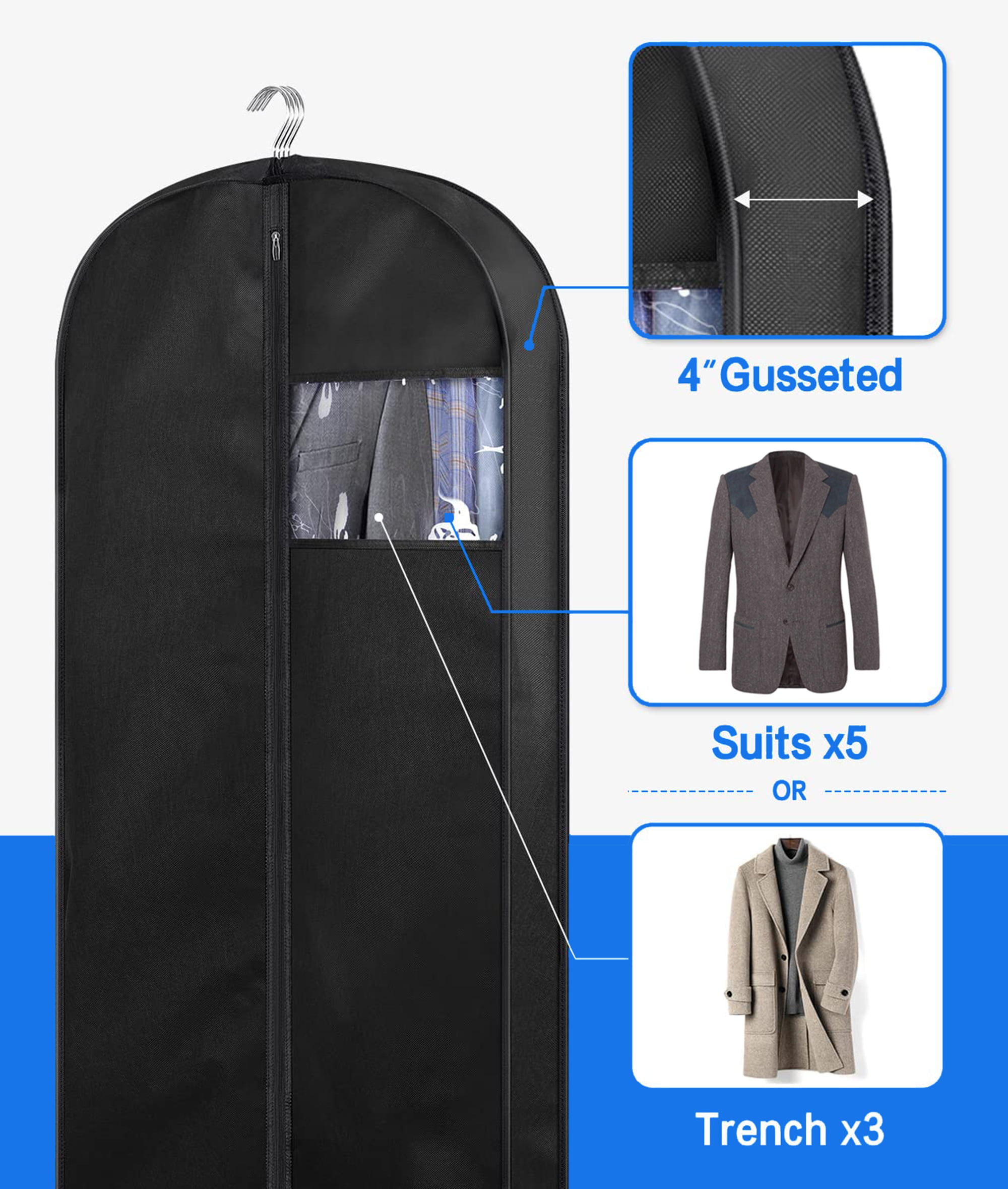 MISSLO 65 Long Garment Bags for Travel Dress Bags Wedding Dress