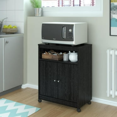 White Wood Storage Cabinet, Microwave Cart with 2 Doors 4 Casters for ...