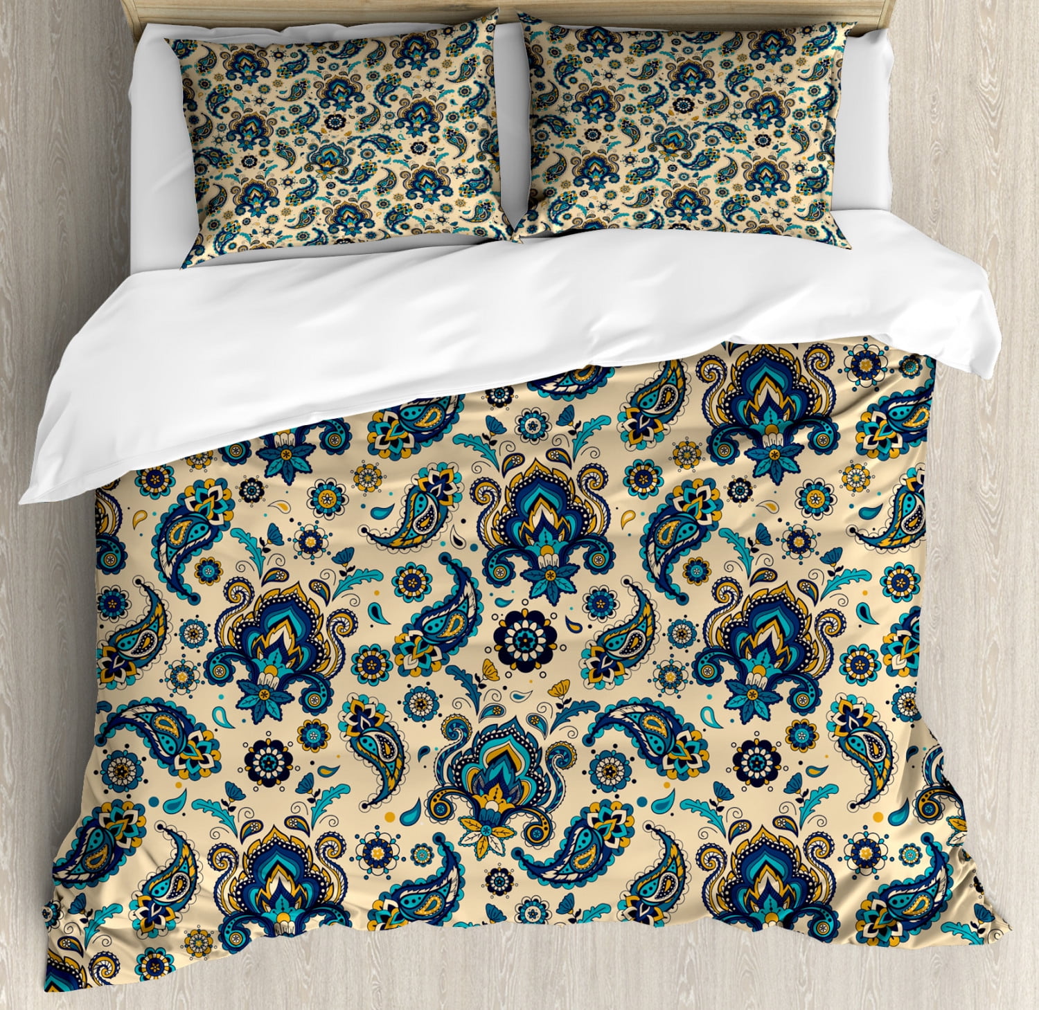 Paisley Duvet Cover Set, Colorful Vintage Floral Design Pattern with