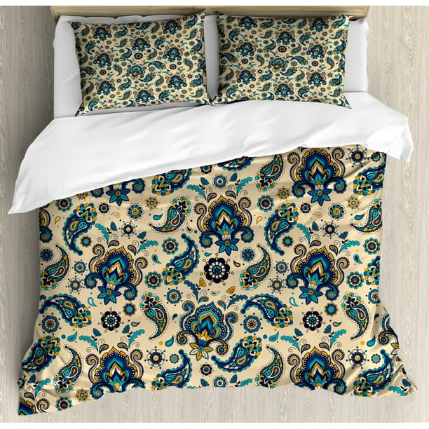 Paisley Duvet Cover Set, Colorful Vintage Floral Design ...