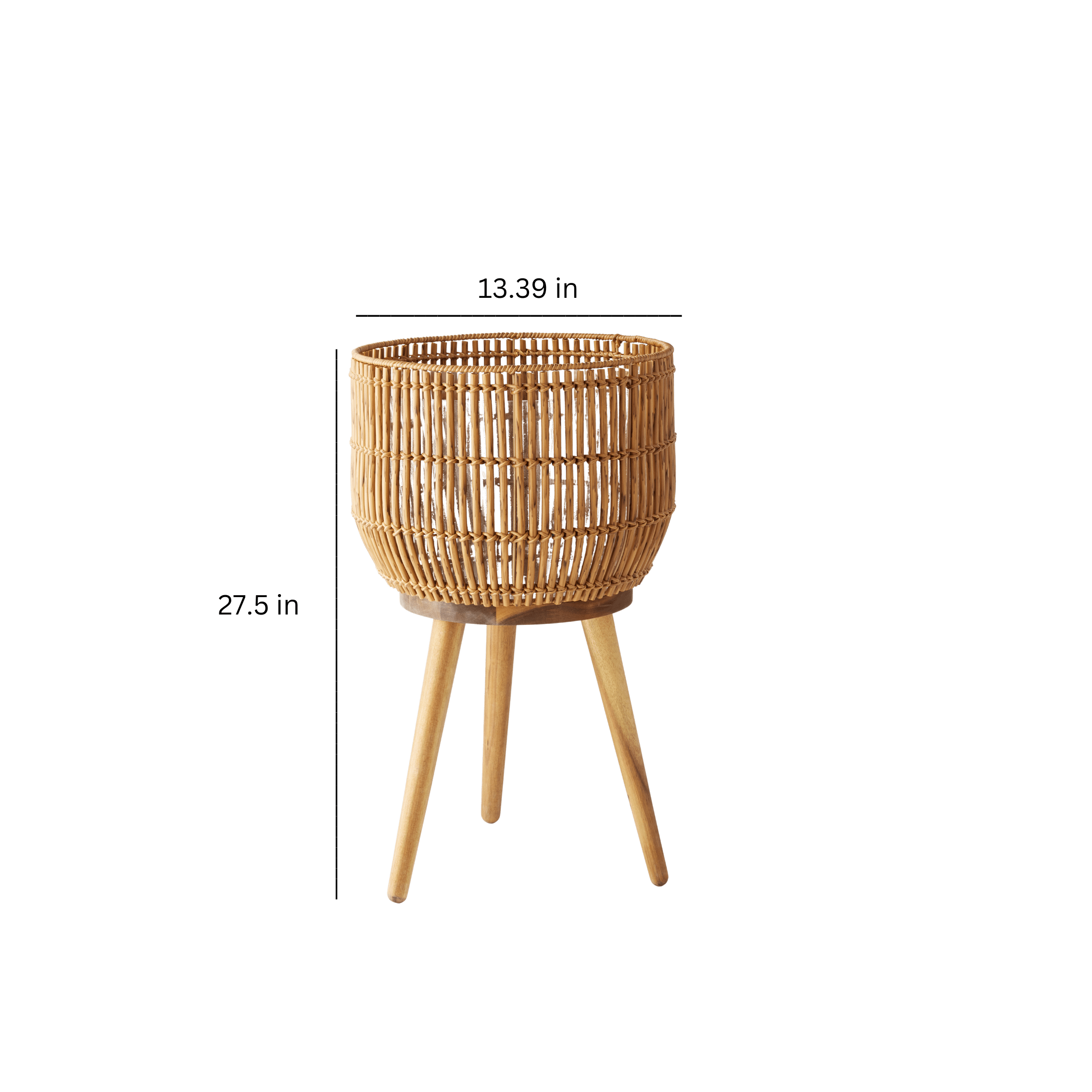 (4 pack) Better Homes & Gardens 13 Inch Round Brown Resin Rattan Planter & Stand with Acacia Wood Legs
