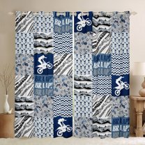 Manfei Kids Children Dirt Bike Black Out Curtains,Geometric Plaid Curtains Pack of 2 (42x63 Each),Extreme Sport Bedroom Curtains,Super Cozy Room Decor